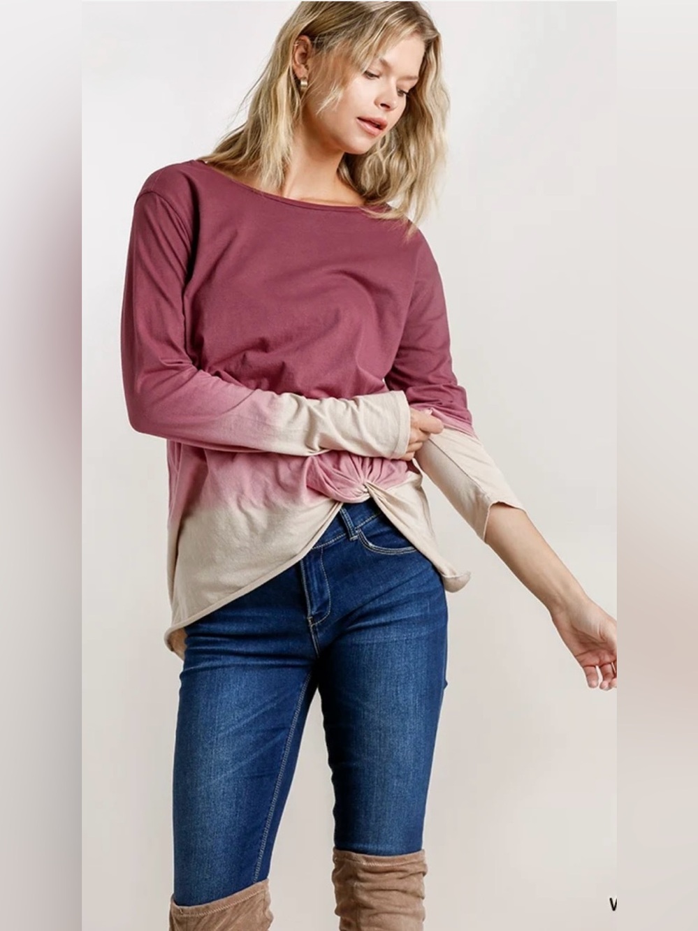 Women’s Umgee wine and cream ombre long-sleeve top